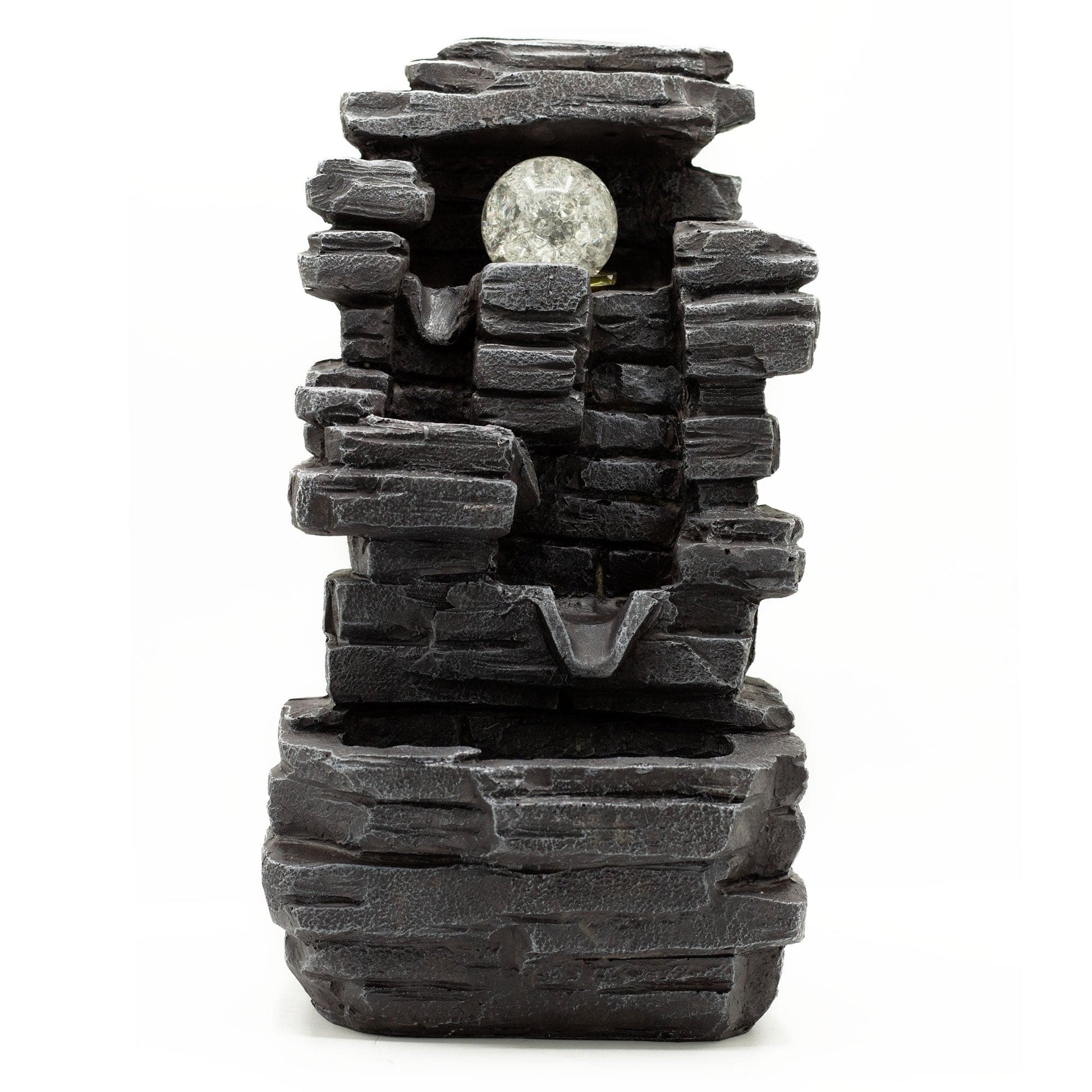 Bliss Tabletop Water Feature - 35cm - Slab Rocks Formation & Crystal Ball