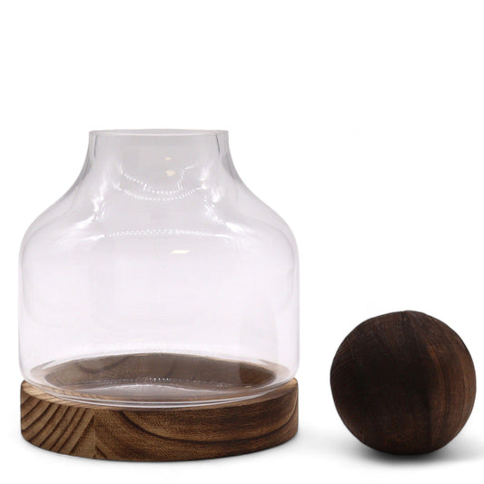 Bliss Medium Ball Top Terarium on Dark Tung Wood - 17x22cm