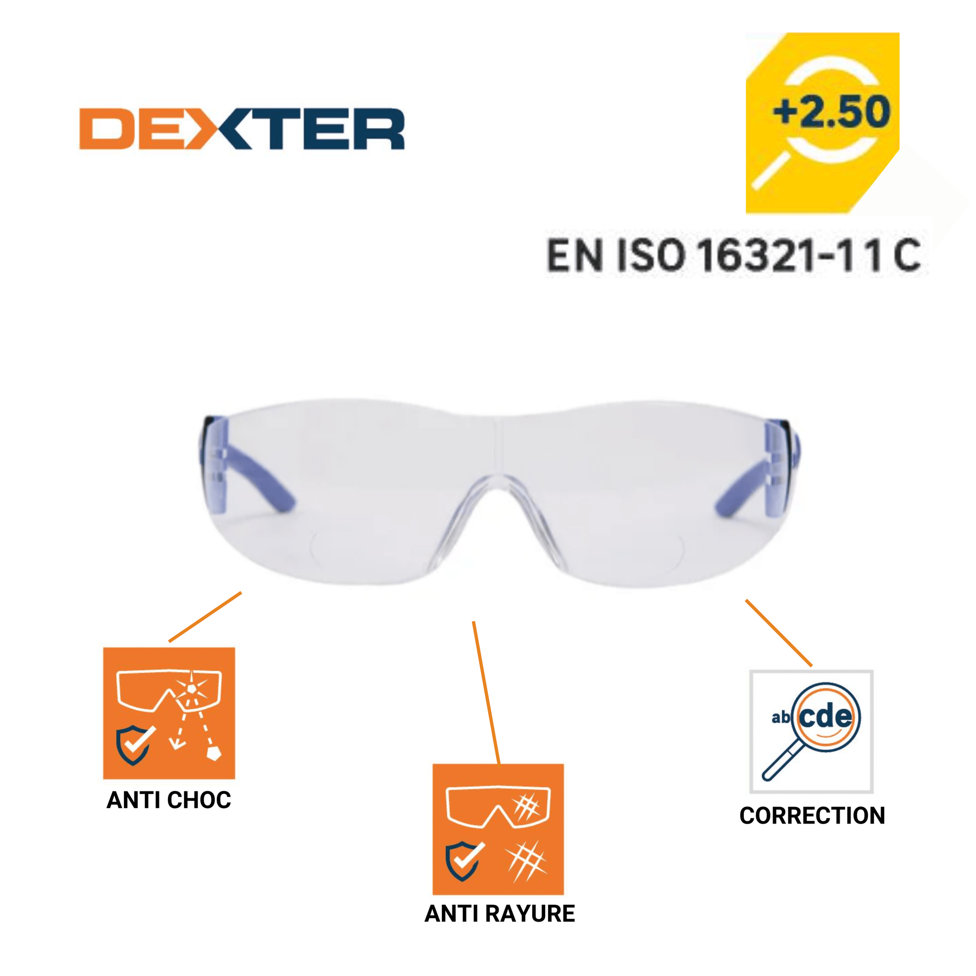 Bricocenter DEXTER SAFETY GLASSES WITH BIFOCAL LENS FOR READING 2.5 DIOPTER POLYCARBONATE