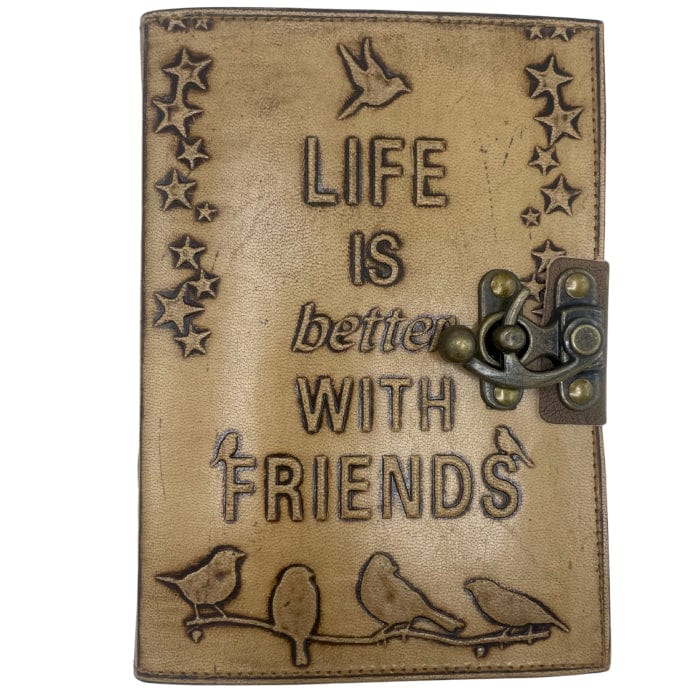 Bliss Leather Journel - Plain Paper -  Life is Better with Friends (7x5") - Light Tan