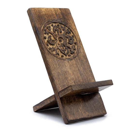 Bliss Wooden Carved Phone Stands - Mandala 20x9.5cm