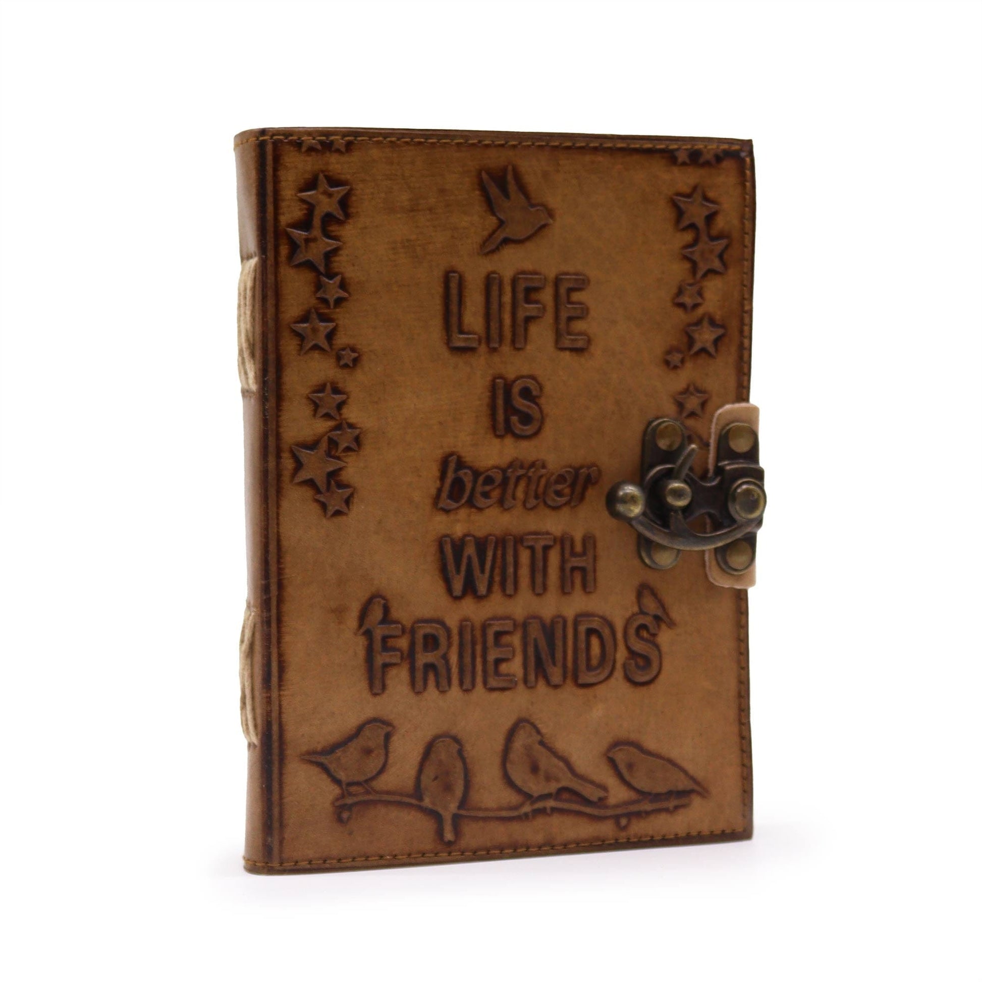 Bliss Leather Journel - Plain Paper -  Life is Better with Friends (7x5") - Light Tan