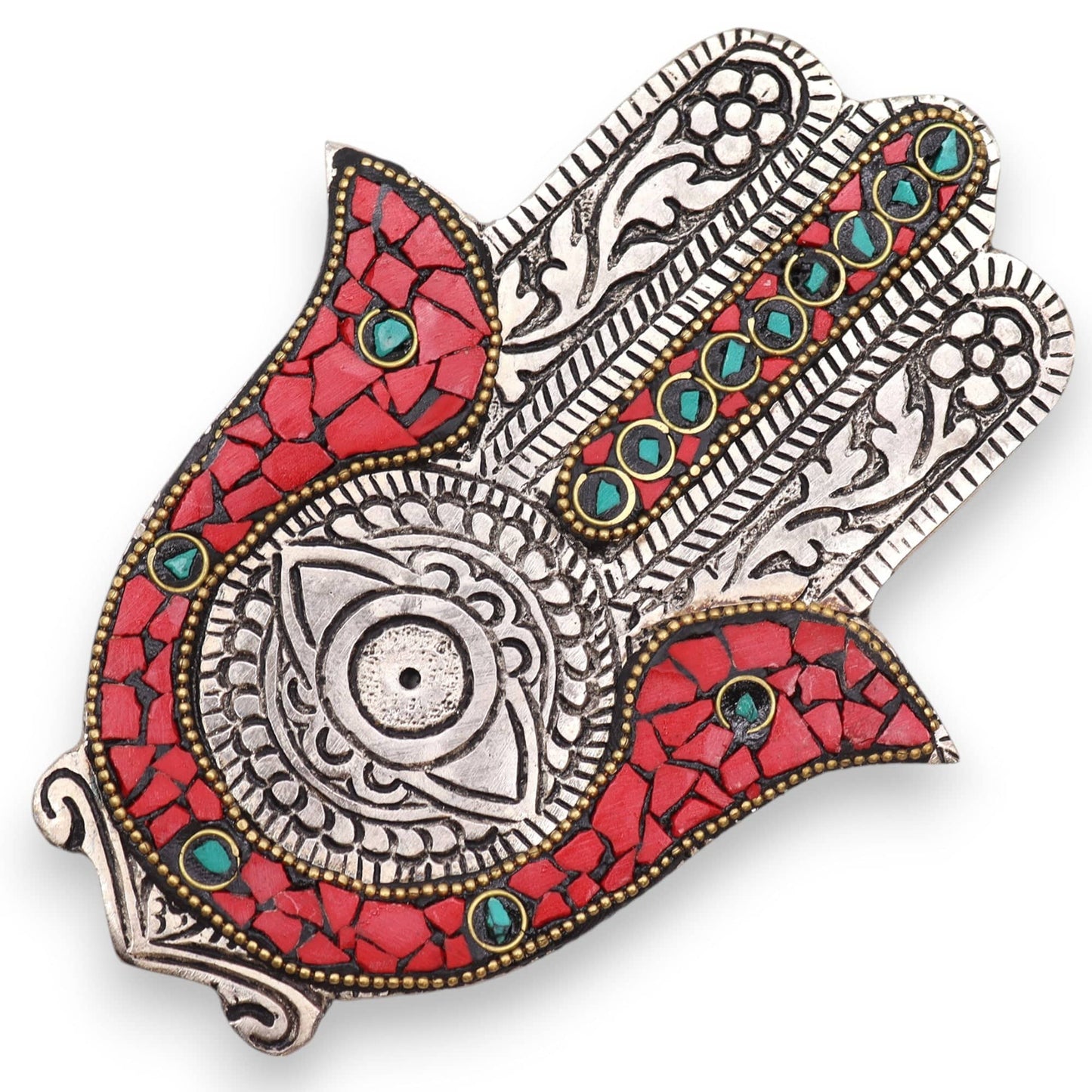 Bliss Red & Green Small Hamsa Incense Holder 13x5.5cm