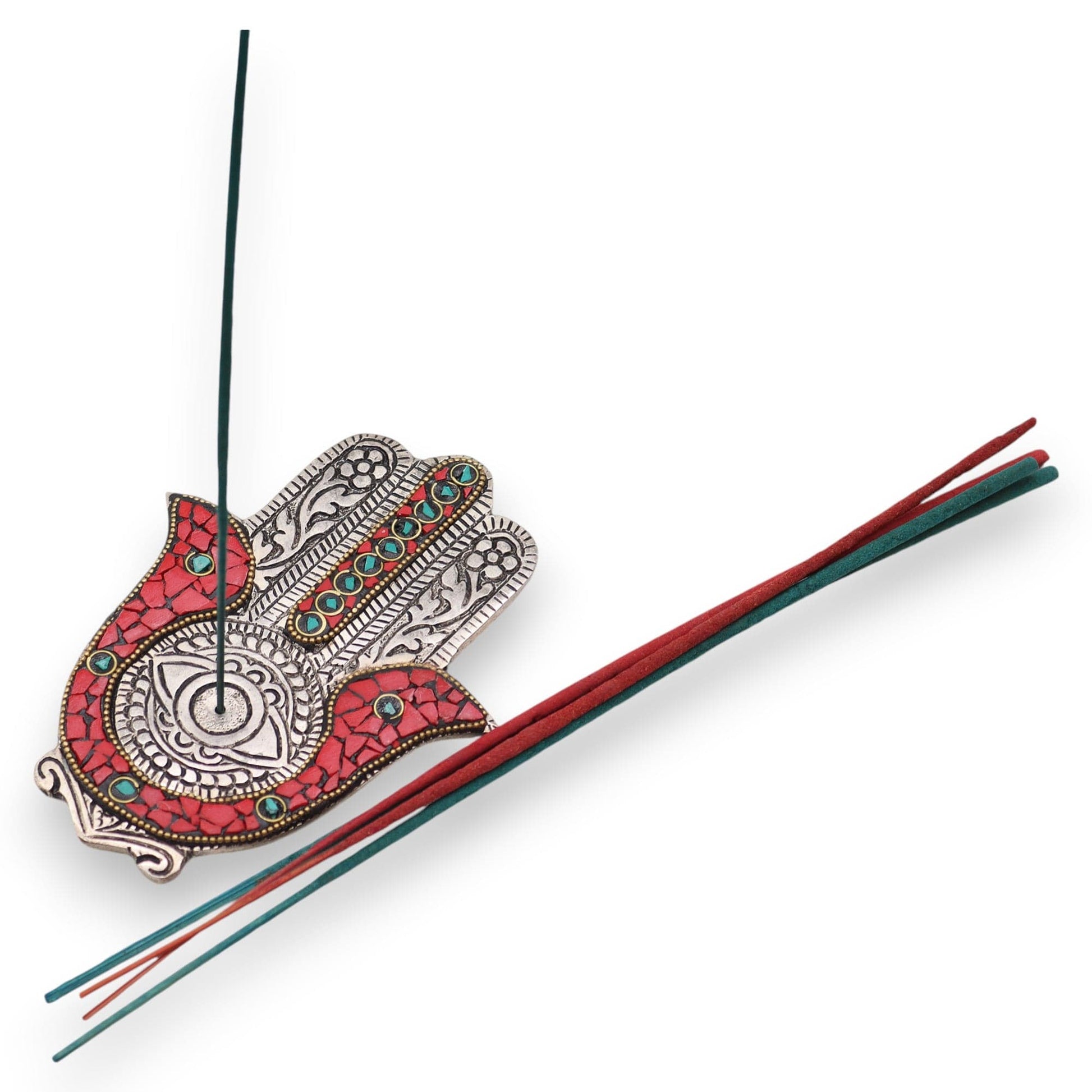 Bliss Red & Green Small Hamsa Incense Holder 13x5.5cm