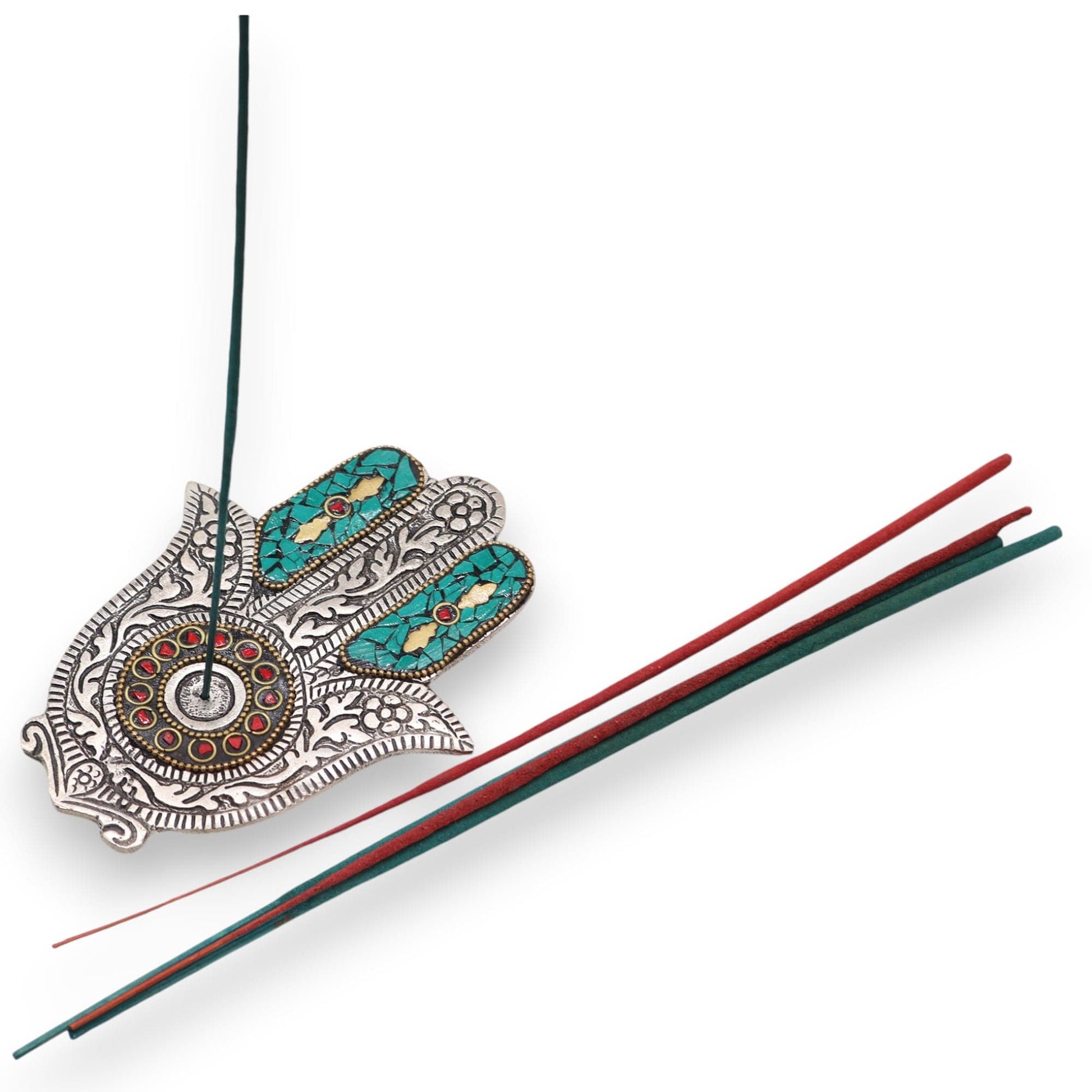 Bliss Green Small Hamsa Incense Holder 13x5.5cm