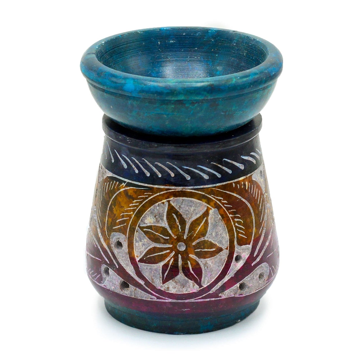 Bliss Small Coloured Soapstone Oil Burner 8cm - Flower