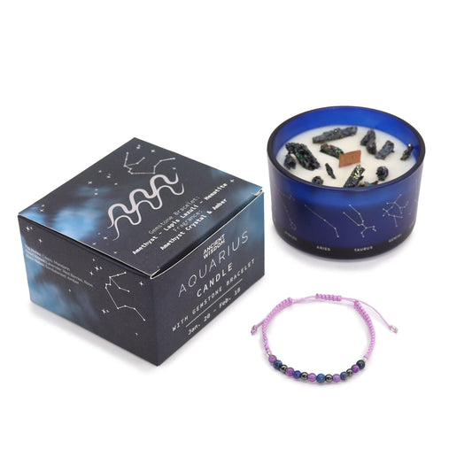 Bliss Zodiac Crystal Candle with Gemstone Bracelet - Aquarious