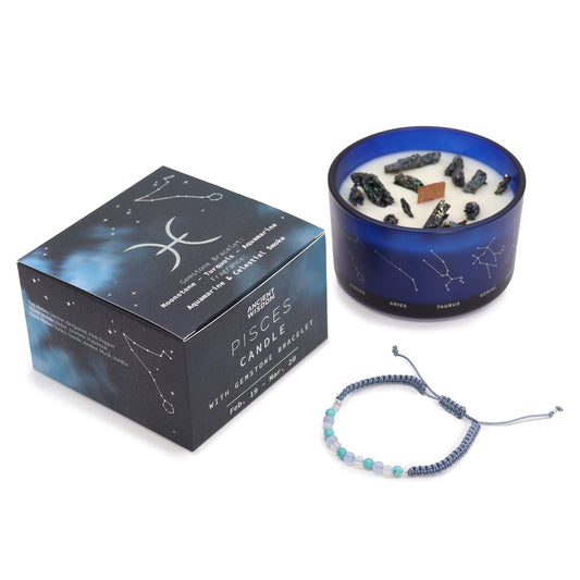 Bliss Zodiac Crystal Candle with Gemstone Bracelet - Pisces