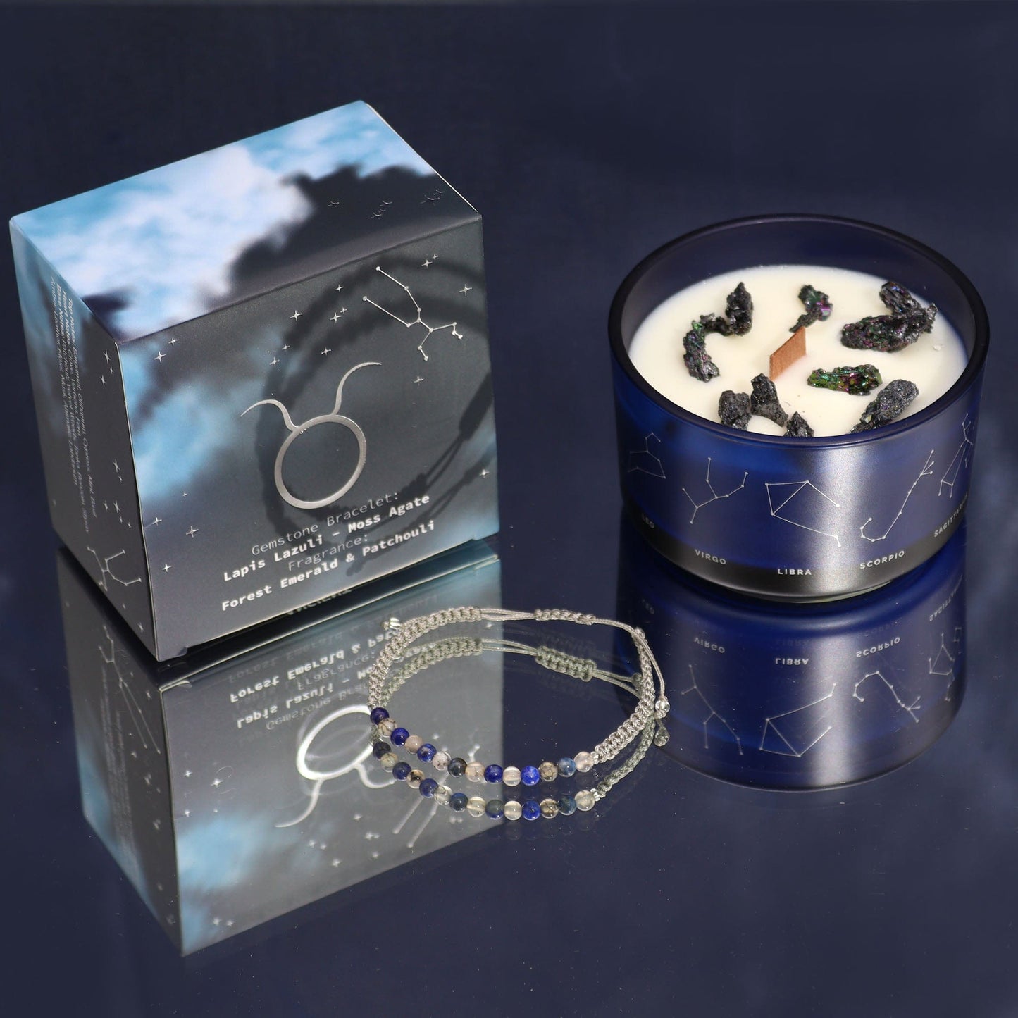 Bliss Zodiac Crystal Candle with Gemstone Bracelet - Taurus