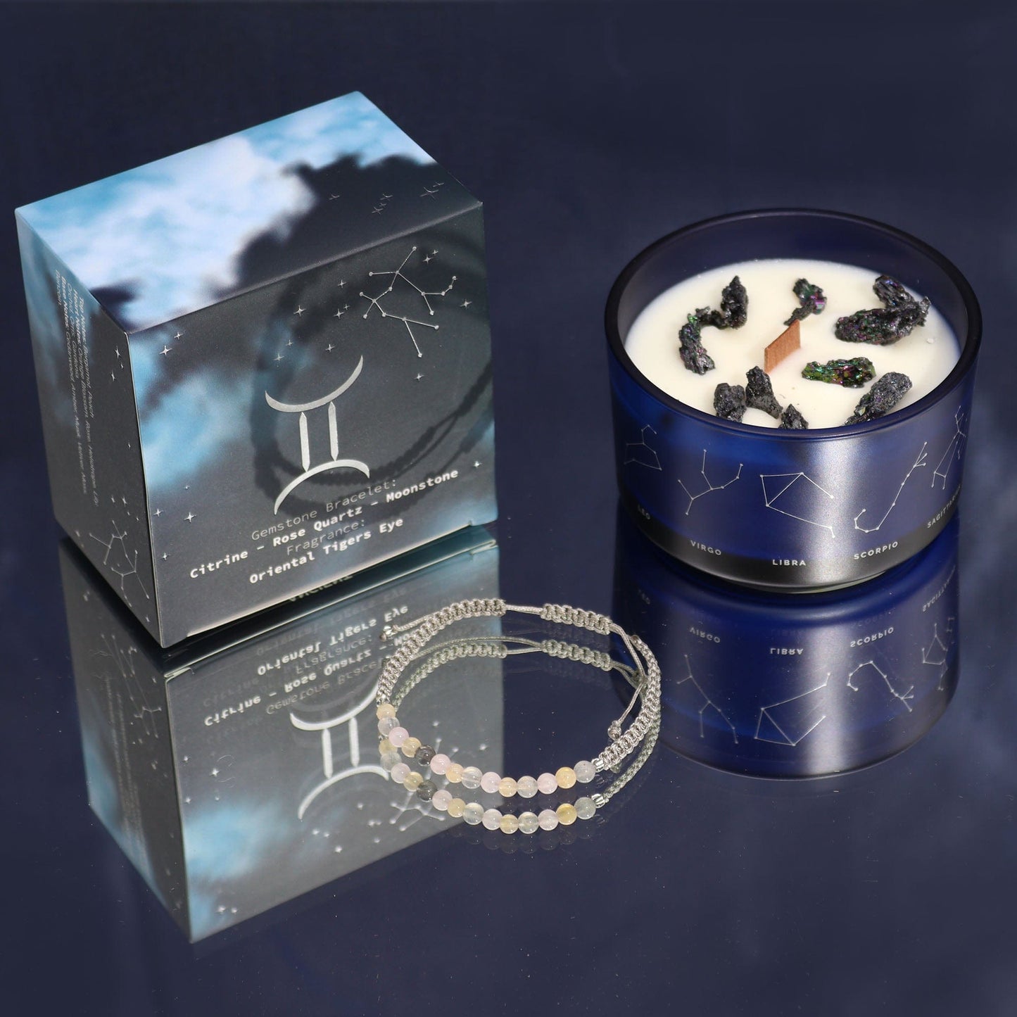 Bliss Zodiac Crystal Candle with Gemstone Bracelet - Gemini