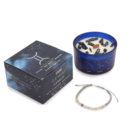 Bliss Zodiac Crystal Candle with Gemstone Bracelet - Gemini