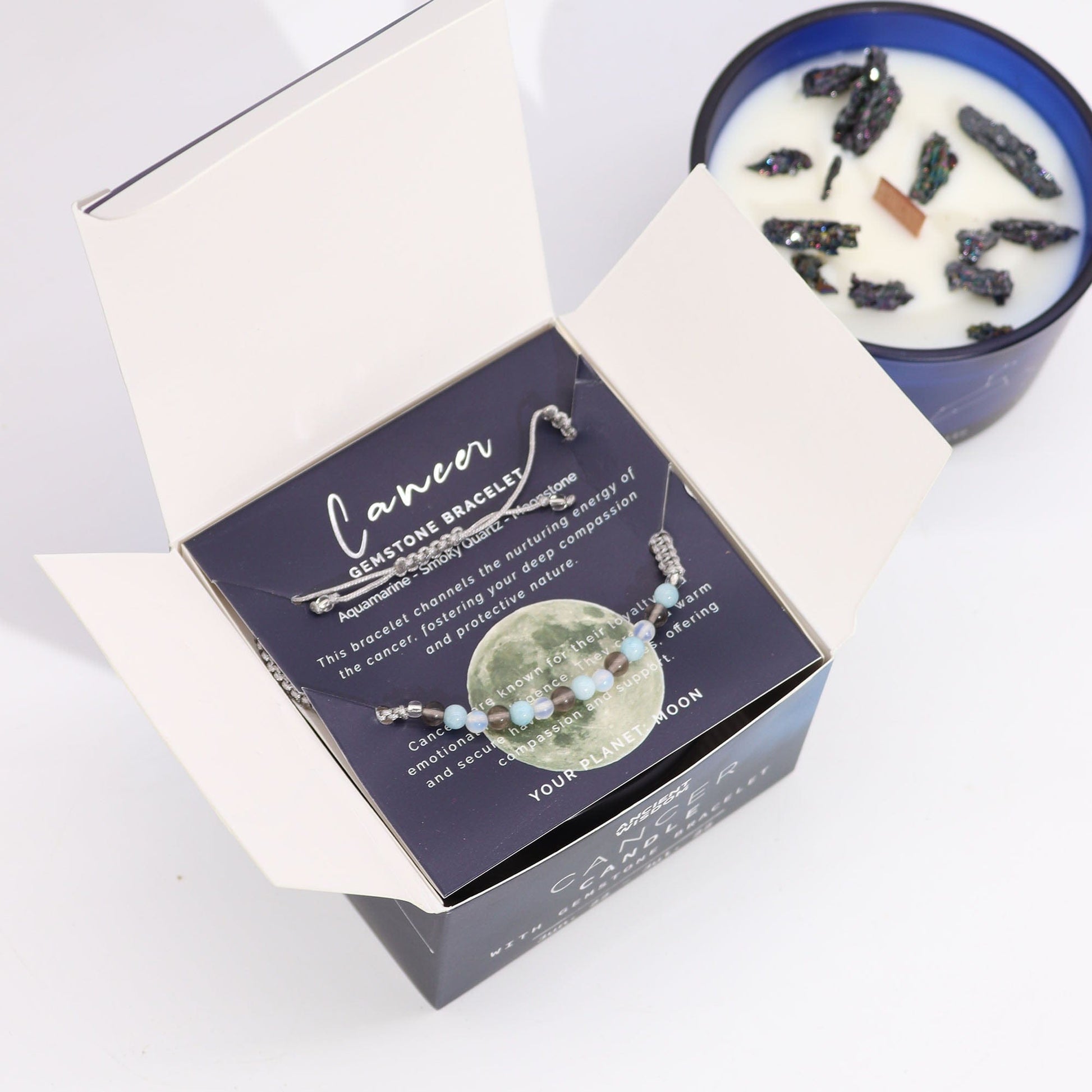 Bliss Zodiac Crystal Candle with Gemstone Bracelet - Cancer