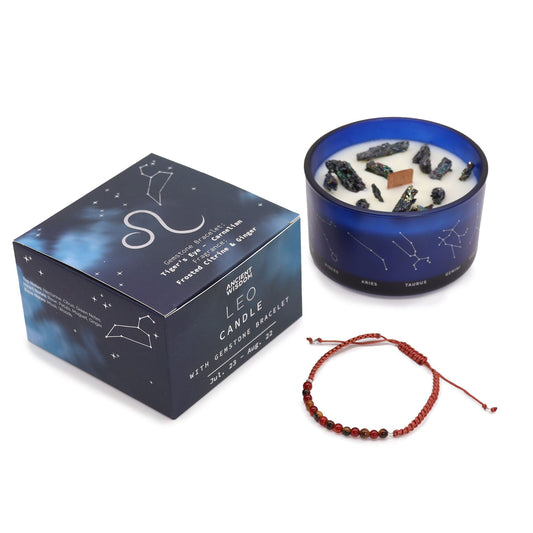 Bliss Zodiac Crystal Candle with Gemstone Bracelet - Leo