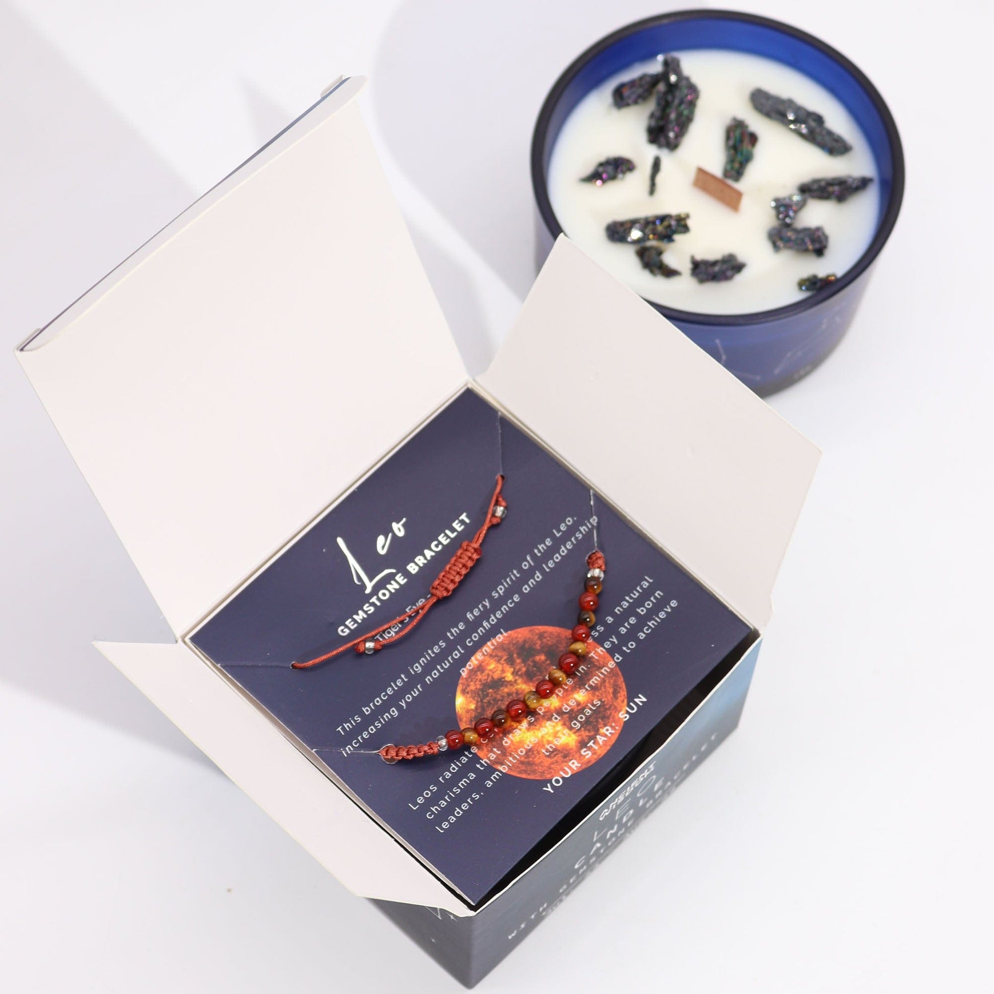 Bliss Zodiac Crystal Candle with Gemstone Bracelet - Leo