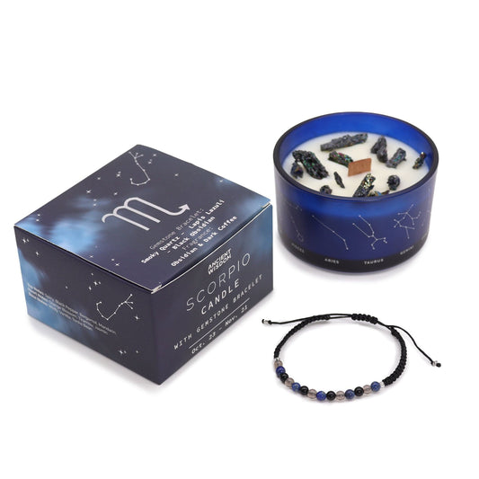 Bliss Zodiac Crystal Candle with Gemstone Bracelet - Scorpio