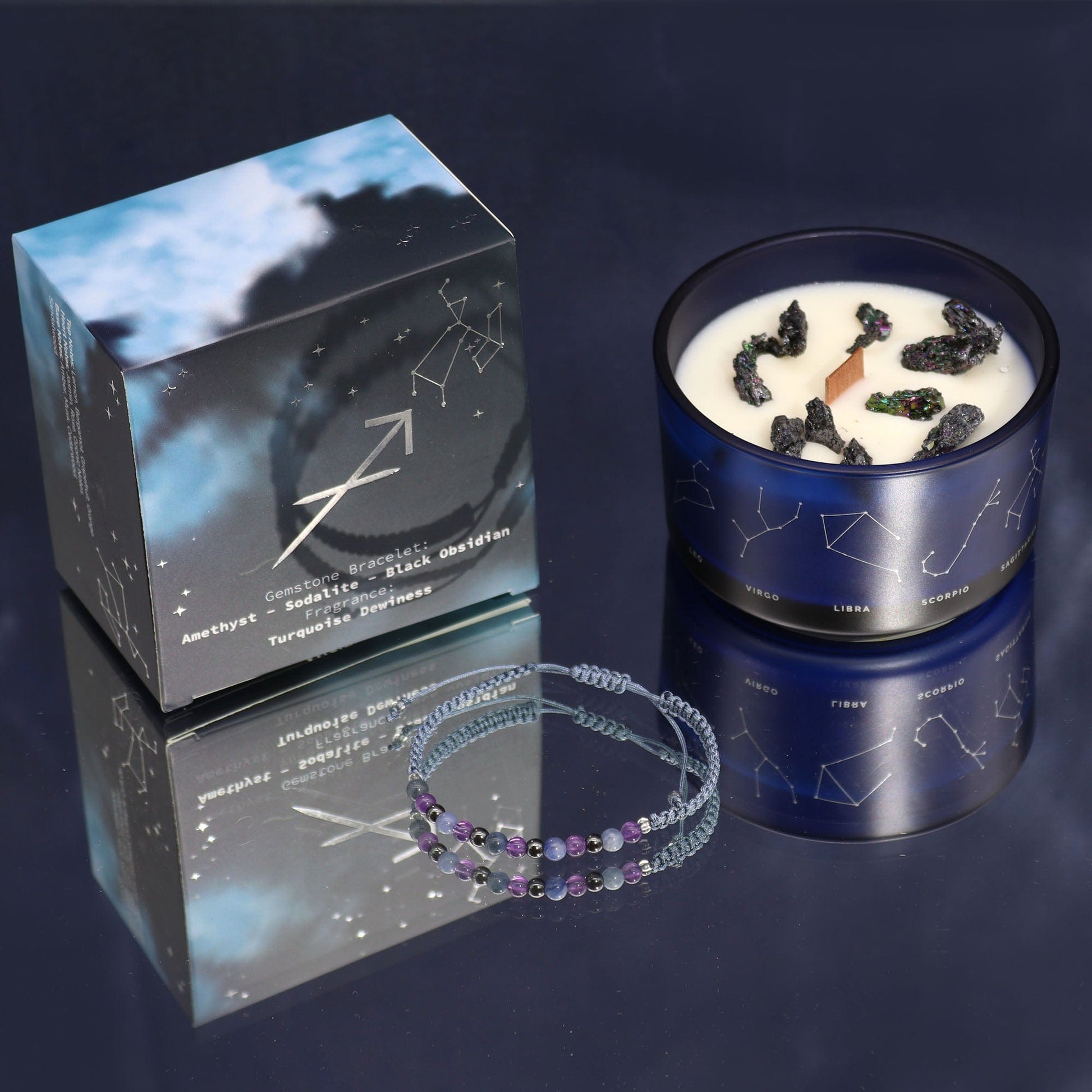 Bliss Zodiac Crystal Candle with Gemstone Bracelet - Sagittarius