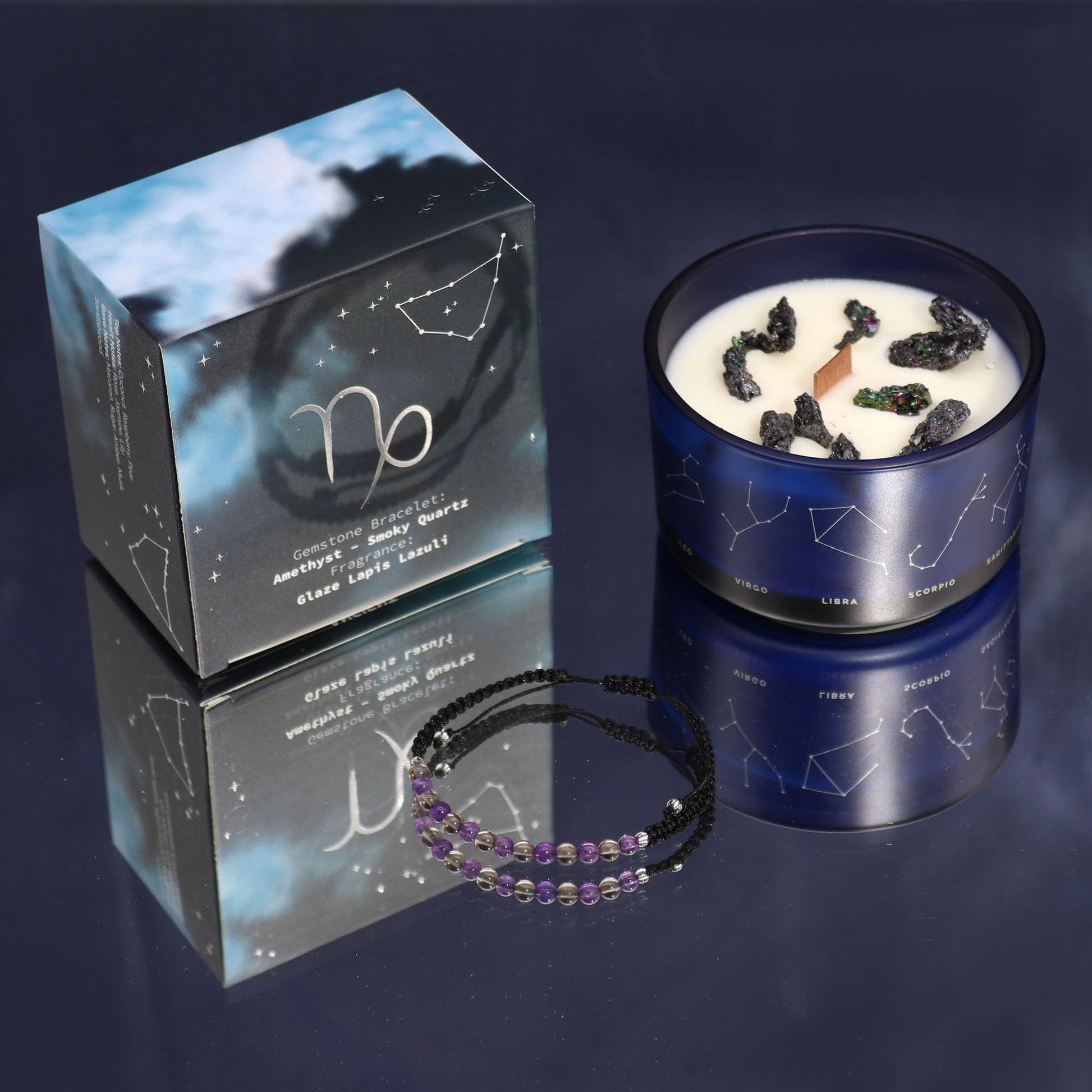 Bliss Zodiac Crystal Candle with Gemstone Bracelet - Capricorn