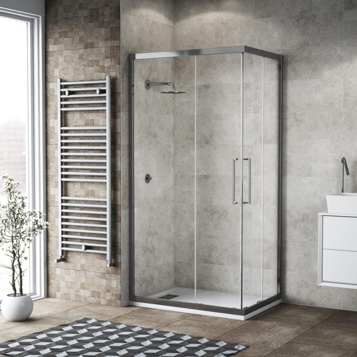 Bricocenter BOX ANGOLARE 1 LATO SCORREVOLE RECORD L 77-79 CM CRISTALLO TRASPARENTE 6 MM CROMO
