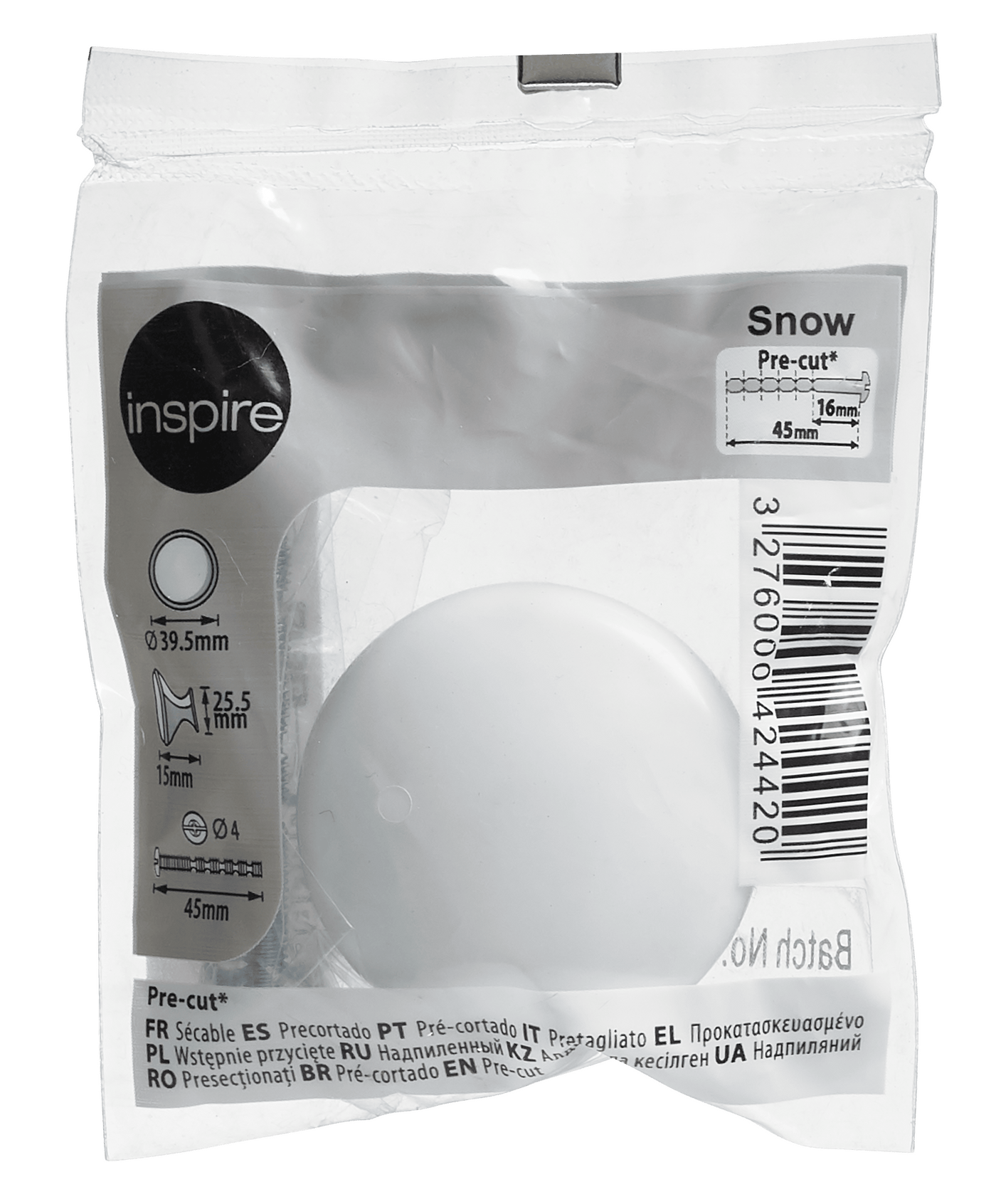 LOOSE KNOB SNOW DIAM 40MM WHITE PLASTIC