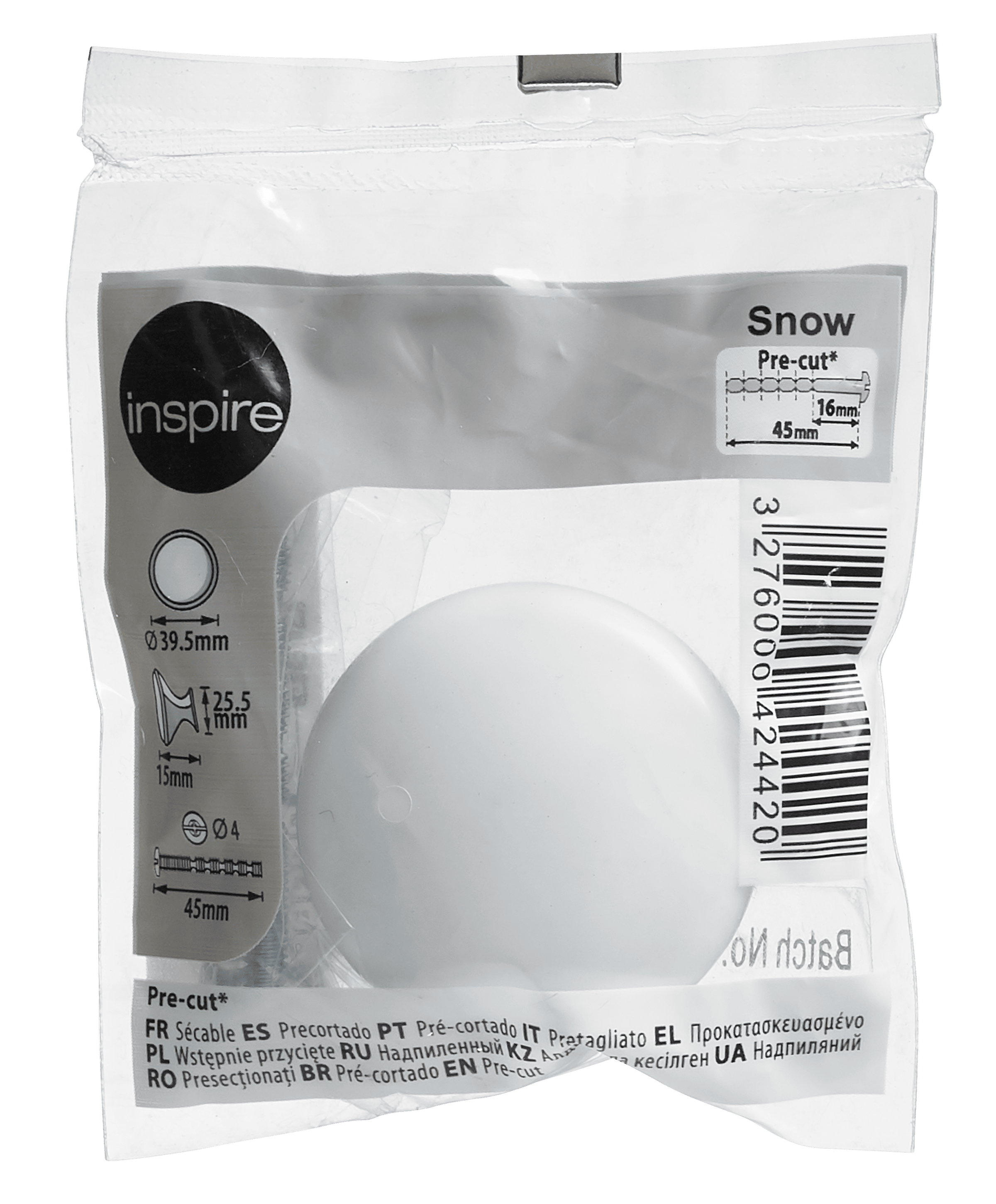 LOOSE KNOB SNOW DIAM 40MM WHITE PLASTIC