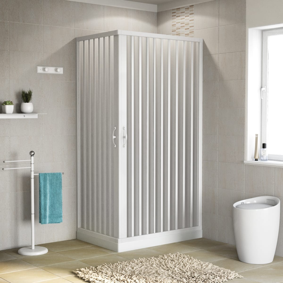 Bricocenter PLAYA RECTANGULAR SHOWER STALL L 70-80 X 90-100 CM PANELS PVC PROFILES WHITE