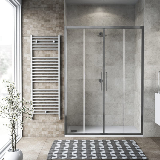 Bricocenter PORTA SCORREVOLE 4 ANTE RECORD L 177-181 H 195 CM CRISTALLO TRASPARENTE 6 MM CROMO