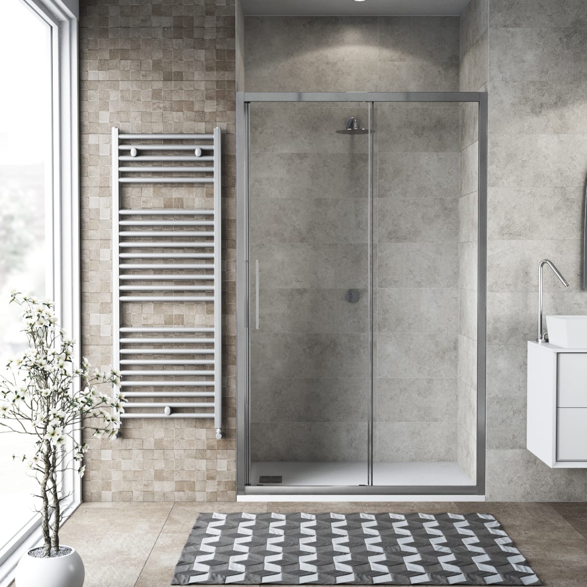 Bricocenter PORTA SCORREVOLE 2 ANTE RECORD L 112-116 CM CRISTALLO TRASPARENTE 6 MM CROMO