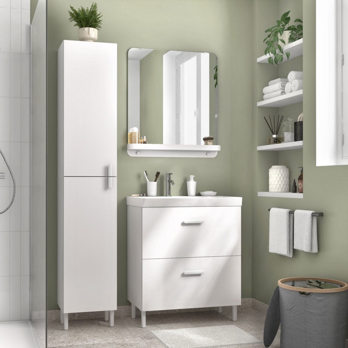 Bricocenter BASE MOBILE EASY 2 CASSETTI CM. L70XP40X79,5H BIANCO OPACO CON PIEDINI