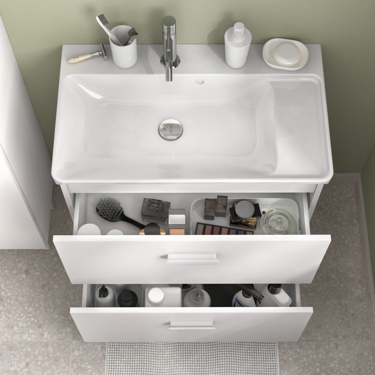 Bricocenter BASE MOBILE EASY 2 CASSETTI CM. L70XP40X79,5H BIANCO OPACO CON PIEDINI