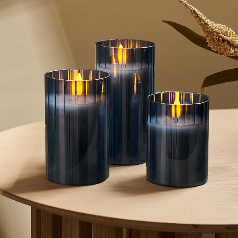 LED RIB CANDLE S/3 ION BLUE