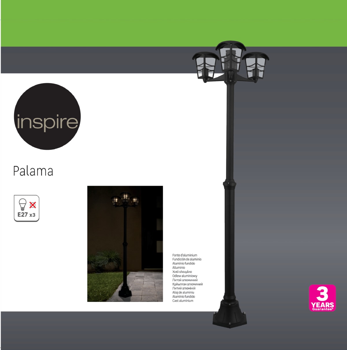 BLACK ALUMINUM PALAMA STREETLIGHT H176CM 3XE27=60W IP44