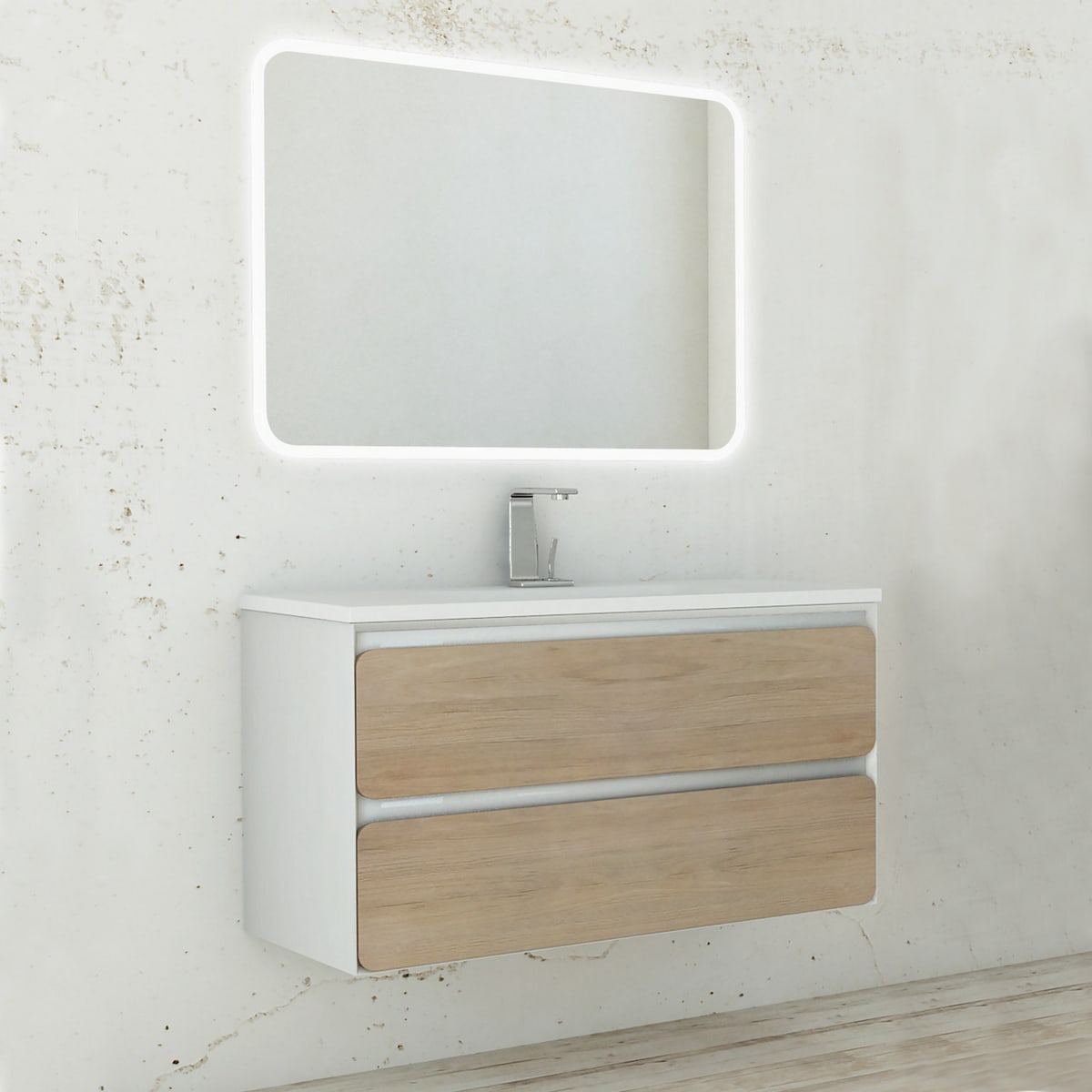 BATHROOM CABINET 4CENTO W100 D46 H55 CM WHITE AND OAK MDF