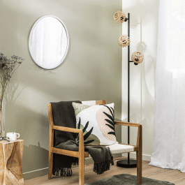 BLACK METAL PECAN FLOOR LAMP H159CM 3XE14