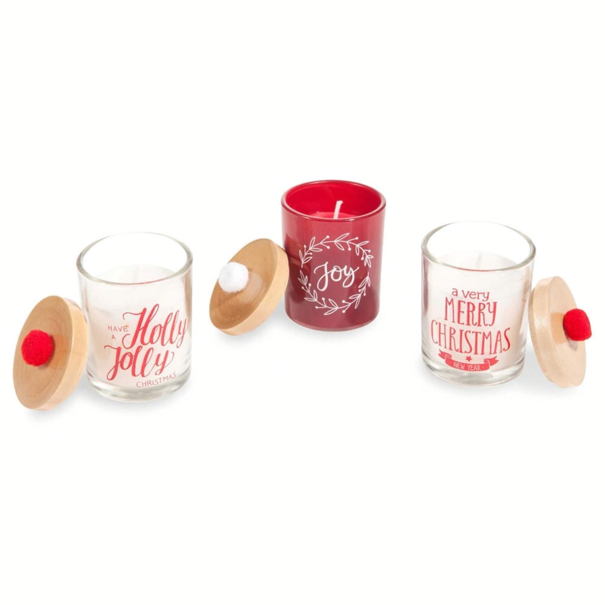 BOX OF 3 GLASS CHRISTMAS CANDLES WITH LID - best price from Maltashopper.com M163261