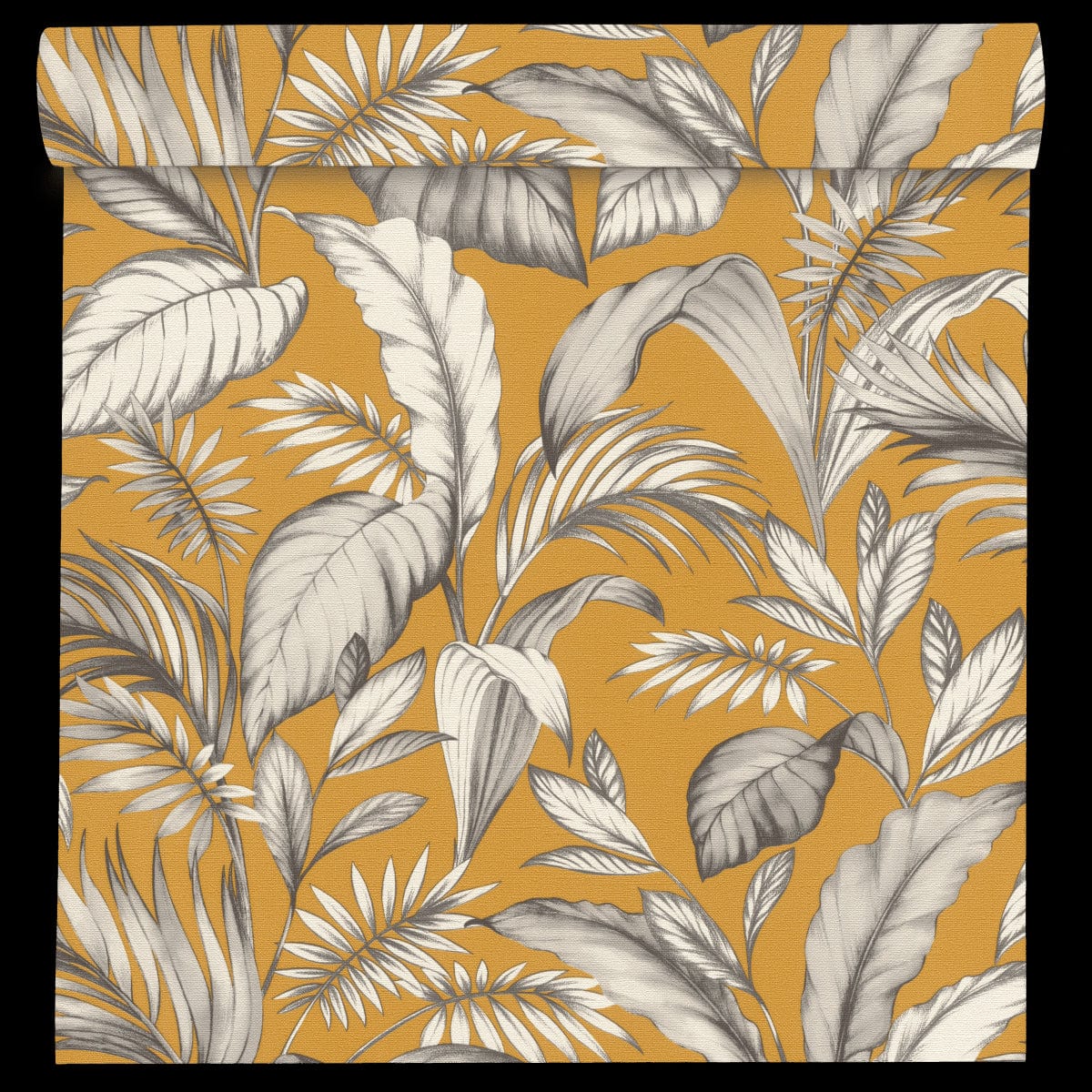 Bricocenter WALLPAPER FERN GREY ON MUSTARD BACKGROUND 53CMX10.5M