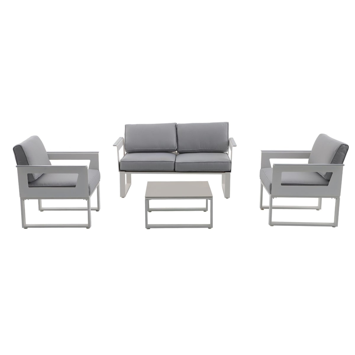 COFFEE SET NATERIAL ODYSSEA SOFA 2 ARMCHAIRS AND ALUMINIUM TABLE WHITE