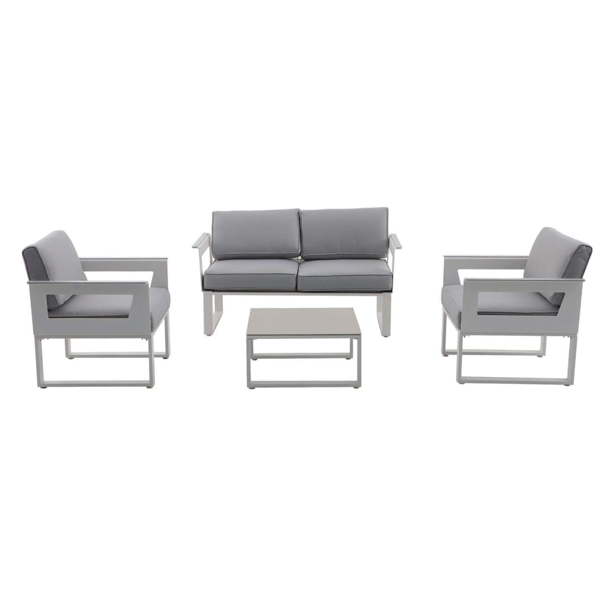 Bricocenter COFFEE SET NATERIAL ODYSSEA SOFA 2 ARMCHAIRS AND ALUMINIUM TABLE WHITE