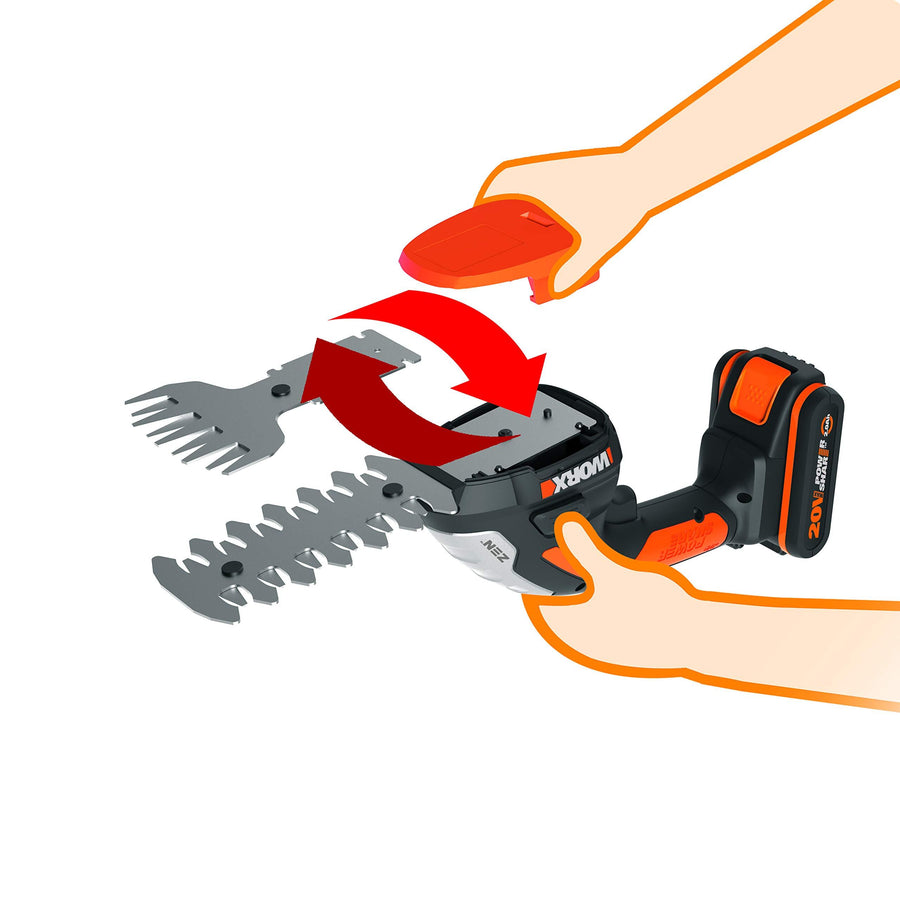 WORX BATTERY SHEAR 20V LAWN MOWER AND HEDGE TRIMMER 20V BATTERY AND CHARGE NOT INCLUDED