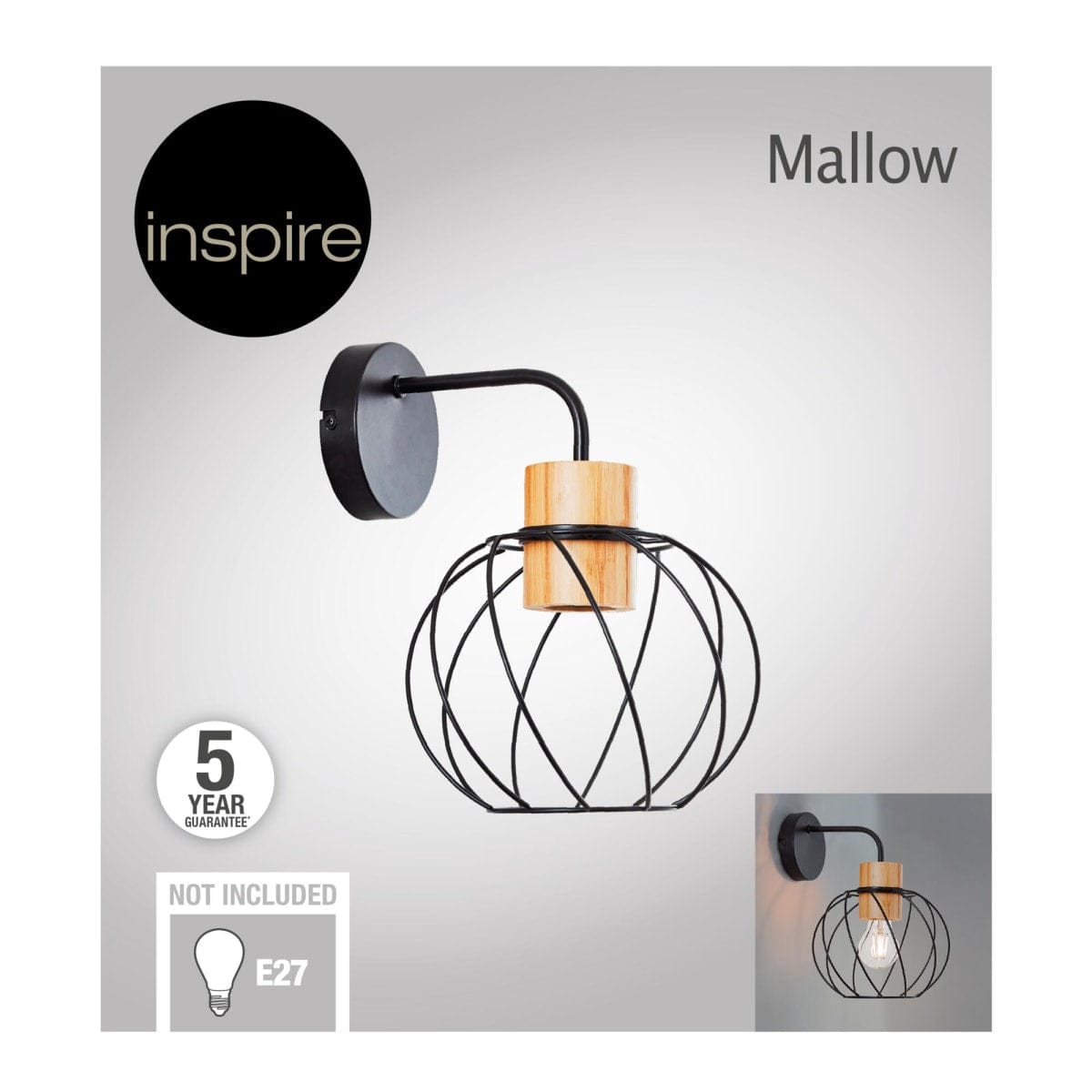 Bricocenter MALLOW WALL LIGHT WOOD AND METAL BLACK D20 CM E27=40W