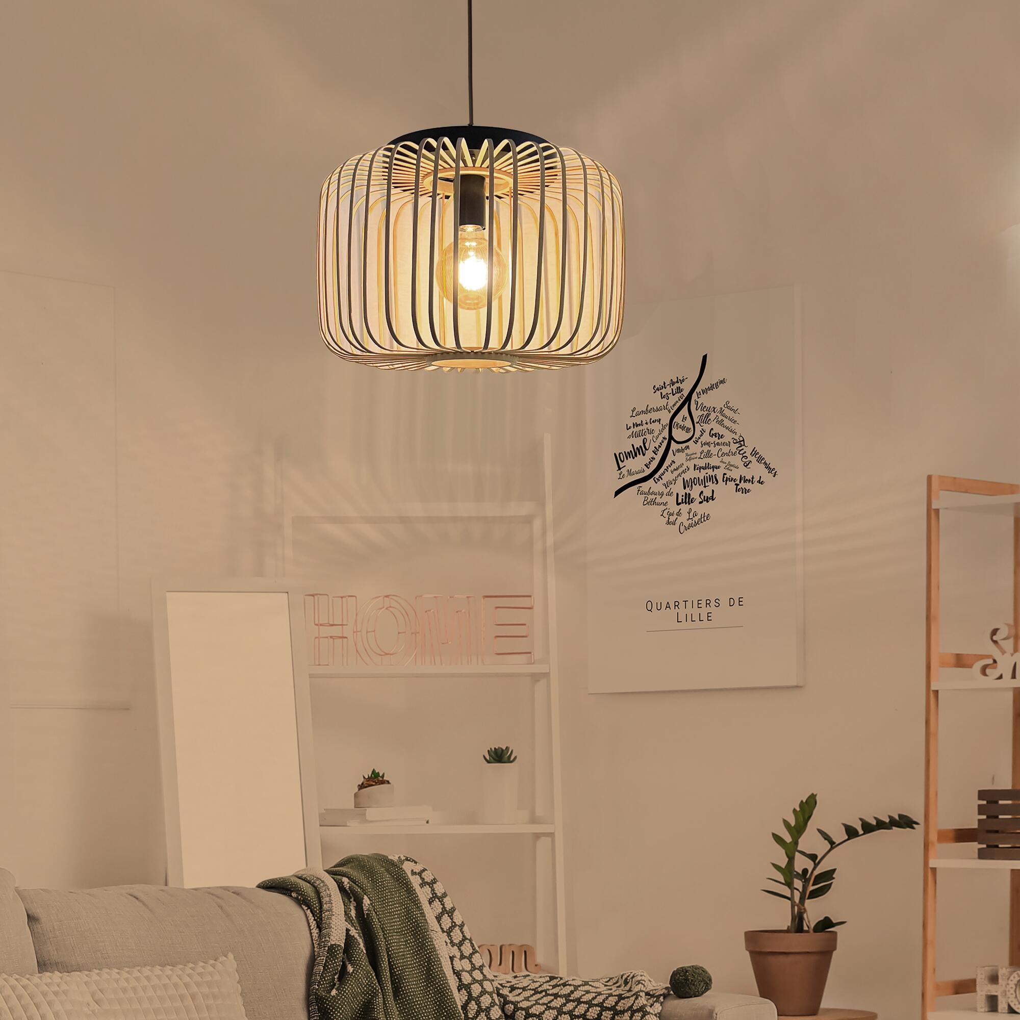 Pecan metal and bamboo chandelier, d38 cm, E27 = 50W