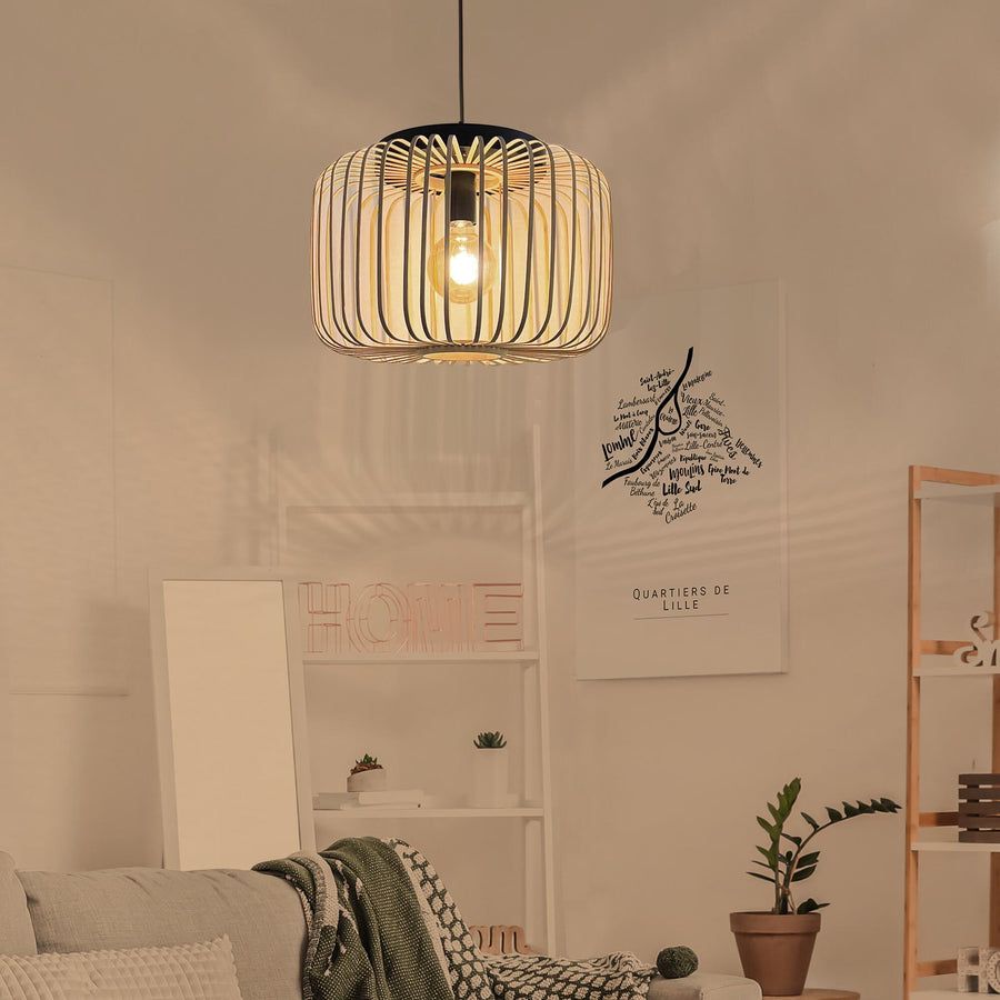 Lampadario pecan metallo e bamboo d38 cm e27=50w