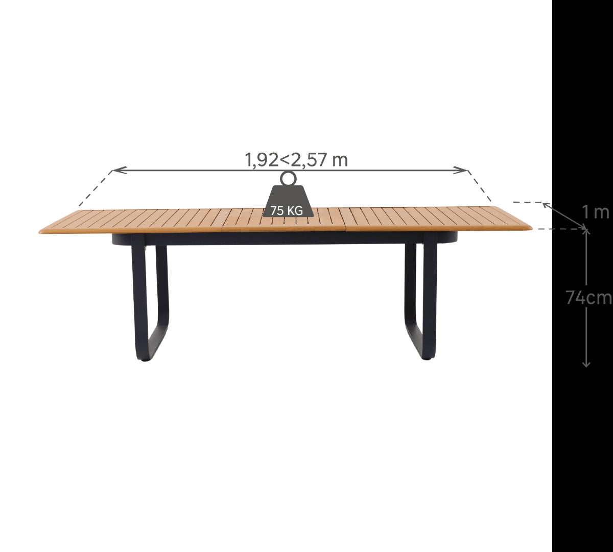 EXTENSION TABLE NATERIAL CALYPSO 192/257X100X74 ANTHRACITE ALUMINIUM