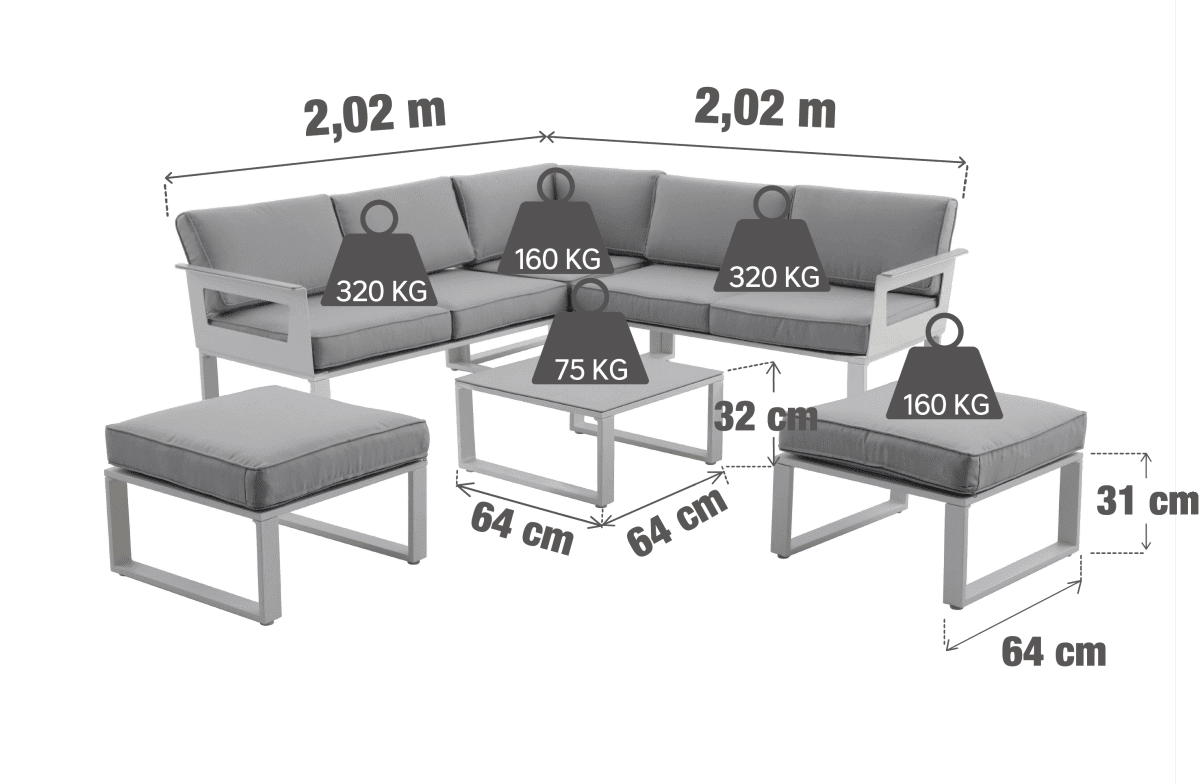 CORNER COFFEE SET NATERIAL ODYSSEA CORNER 2 STOOLS 1 TABLE ALU WHITE