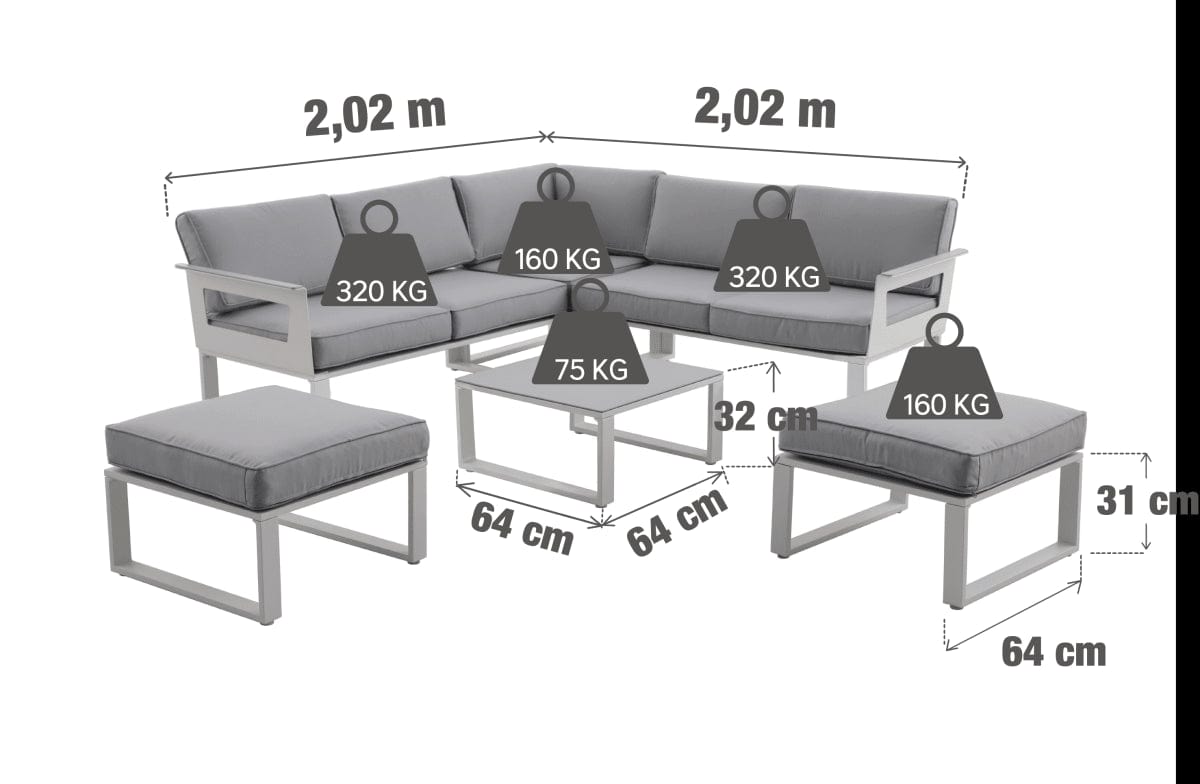 Bricocenter COFFEE SET ANGOLARE NATERIAL ODYSSEA CORNER  2 SGABELLI 1 TAVOLO ALU BIANCO