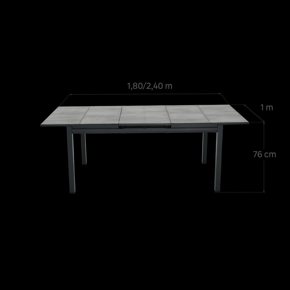 NATERIAL ODYSSEA PREMIUM 6/8 PLACE EXTENSION TABLE 180/240X100X75 ANTHRACITE