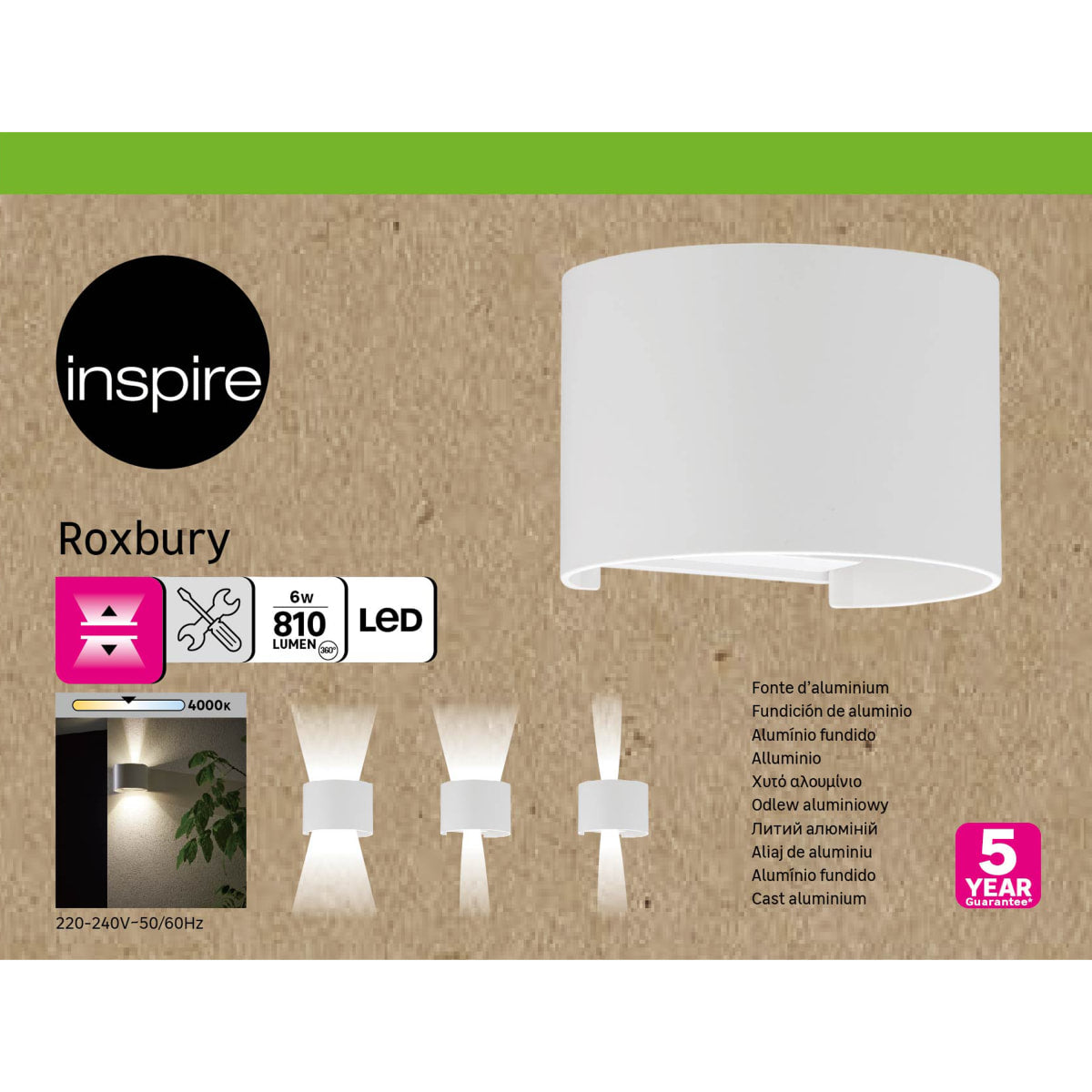 APPLIQUE ROXBURY ALLUMINIO BIANCO 13.7X11.7X9.5CM LED 6W LUCE NATURALE IP54