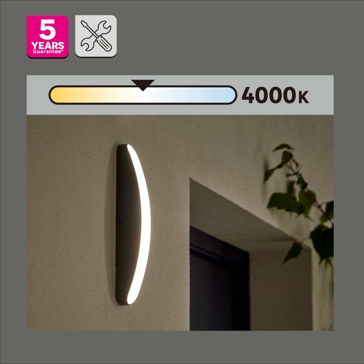 Bricocenter WALL LIGHT PILSEN ALUMINIUM GREY 4X5XH30CM LED 2300LM NATURAL LIGHT IP44