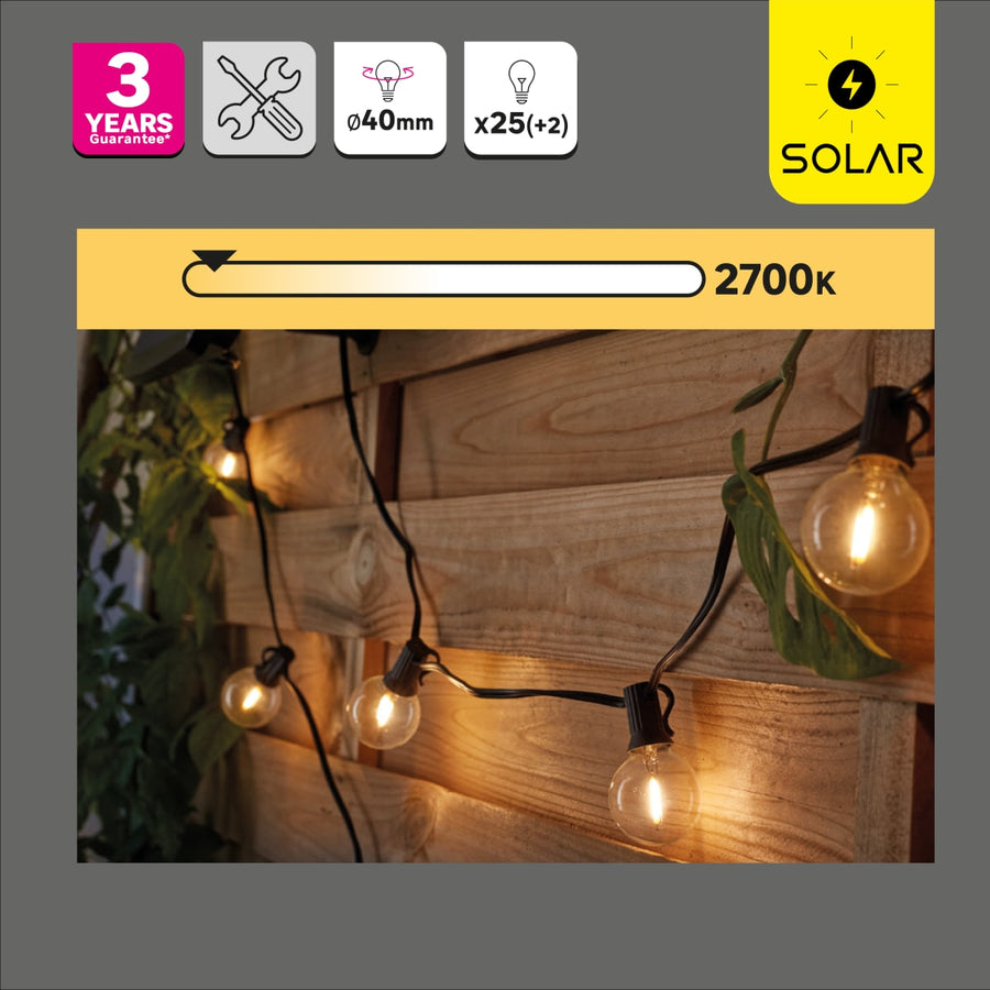 SOLAR GARLAND ELAO BLACK 8MT LED 12W WARM LIGHT IP44