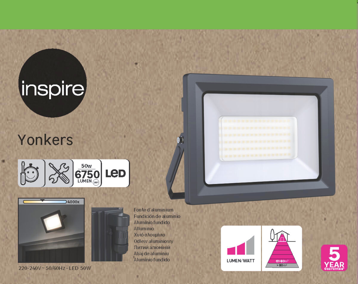 YONKERS PROJECTOR ALUMINIUM GREY 16.3X6.7 CM LED 50W NATURAL LIGHT IP65