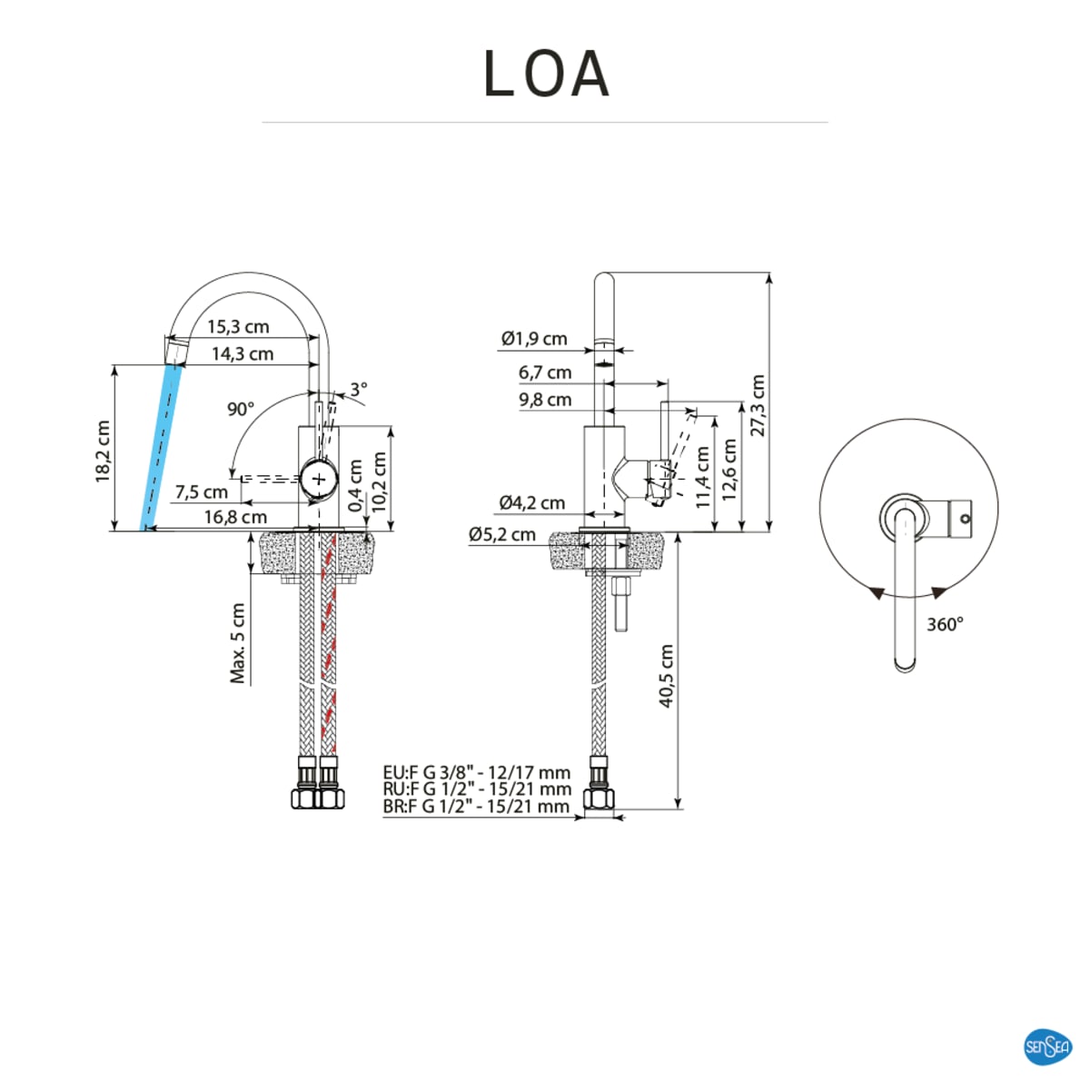 LOA WASHBASIN MIXER HIGH SPOUT BLACK